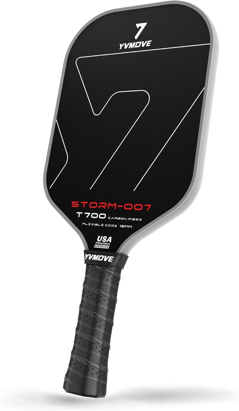 YVMOVE مضرب بيكلبول بسطح من ألياف الكربون الخام T700 ونواة بوليمر STR-Core بسمك 16 مم، مضرب بيكل بول متميز مصمم لتحقيق أقصى دوران وثبات، معتمد من USAPA - Image 1